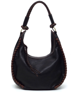 Fashion Whipstitch Hobo Shoulder Bag CMS049 BLACK